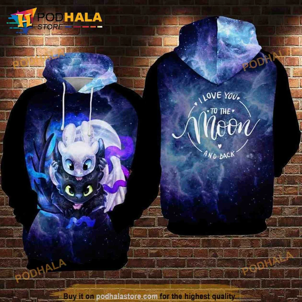 Cute Cosmic Dragon Companion 3d Hoodie, I Love You To The Moon And Back Design