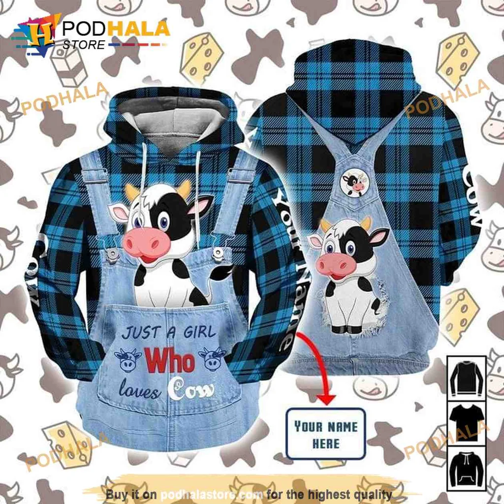 Cute Cow Lover 3d Hoodie With Playful Cartoon Design And Denim Background