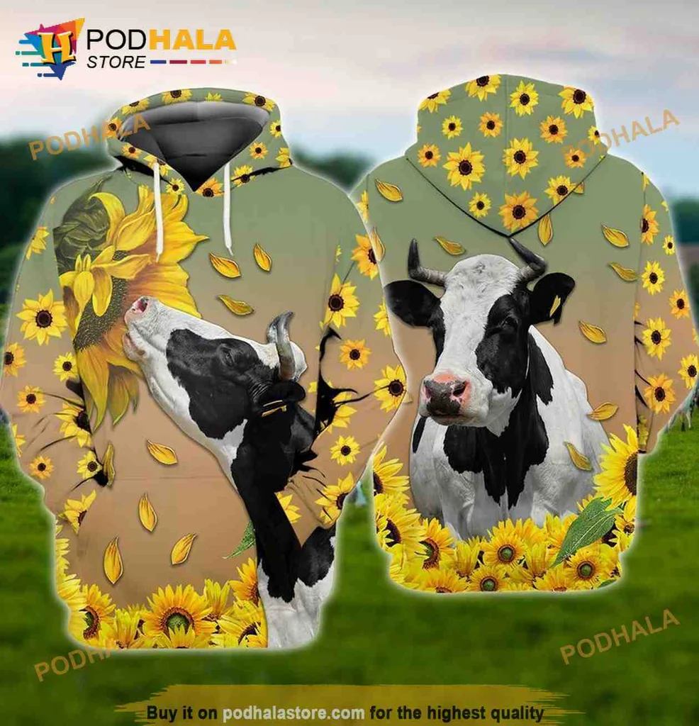Cute Cow Sunflower 3d Hoodie Featuring Vibrant Farm Life Design