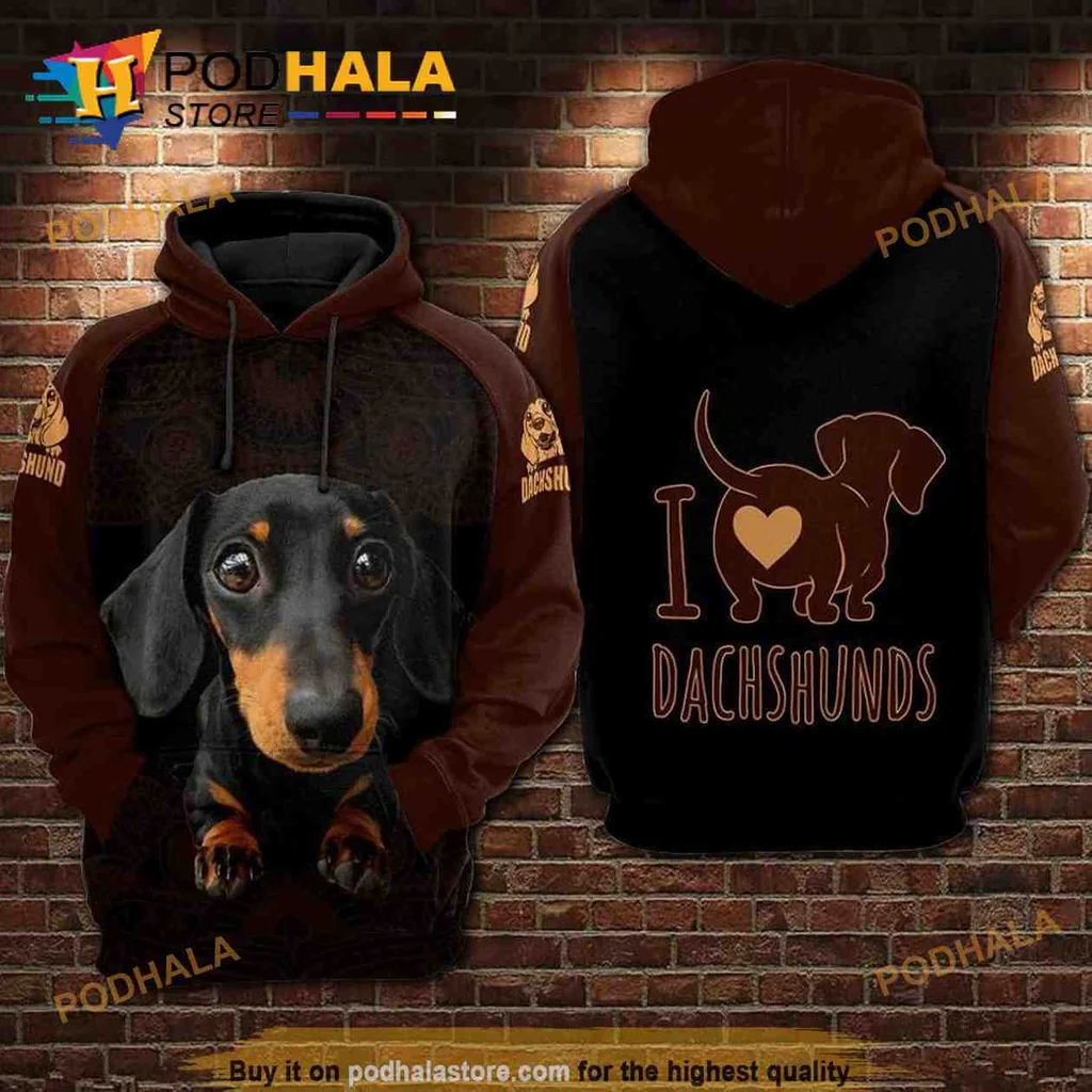 Cute Dachshund Face 3d Hoodie Featuring Playful Graphic Design