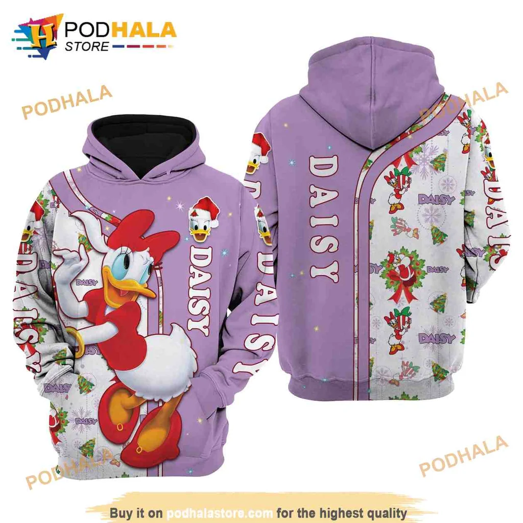 Cute Daisy Duck Christmas 3d Hoodie With Festive Design And Pink Bow