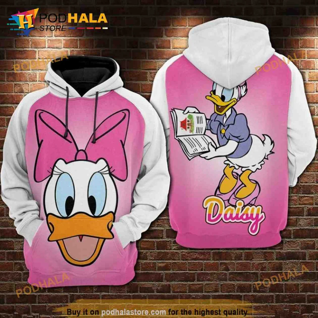 Cute Daisy Duck Reading 3d Hoodie With Playful Pink Bow Design