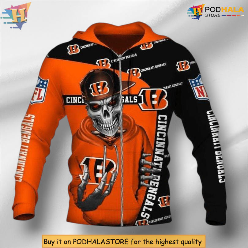 Cute Death Illustration Cincinnati Bengals Personalized 3D Hoodie Gift for Fans Cute Death Illustration Cincinnati Bengals Personalized 3D Hoodie Gift for Fans