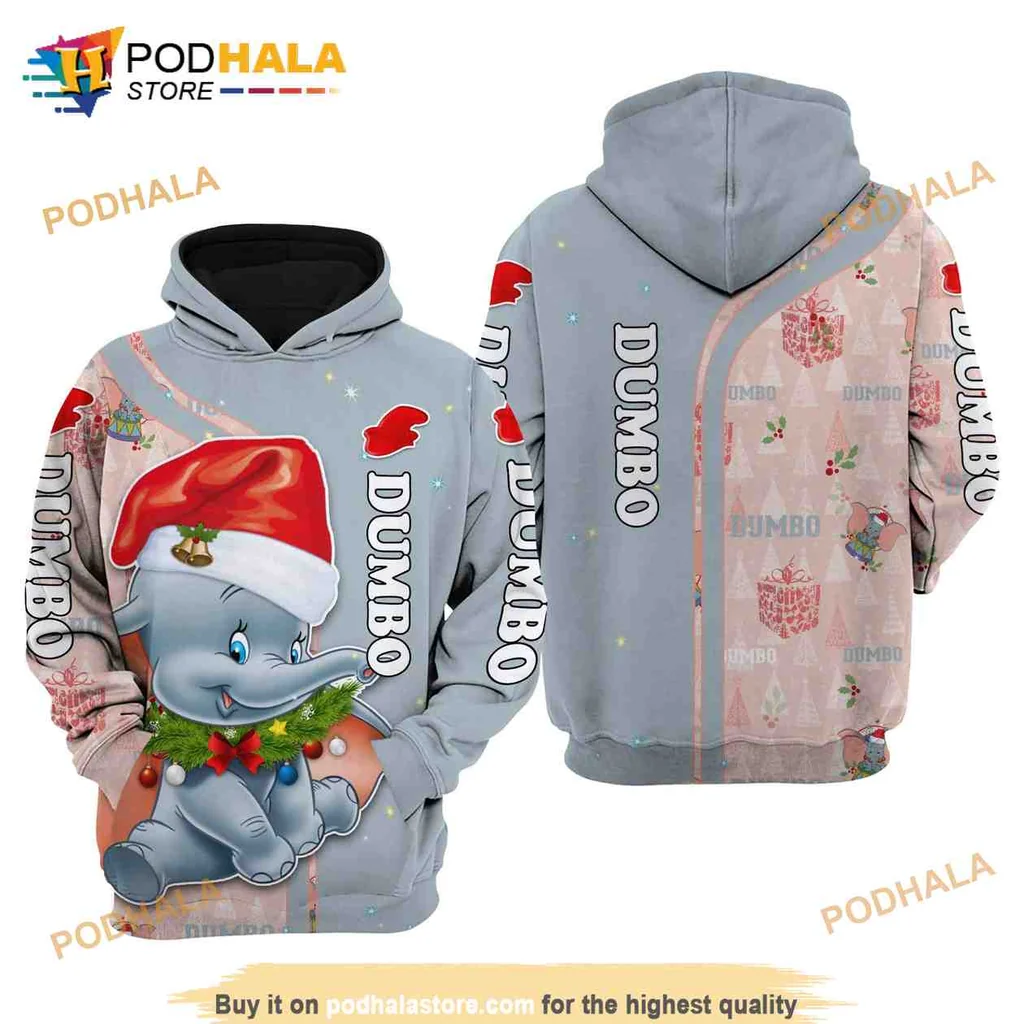 Cute Dumbo Christmas 3d Hoodie With Santa Hat And Festive Ornaments