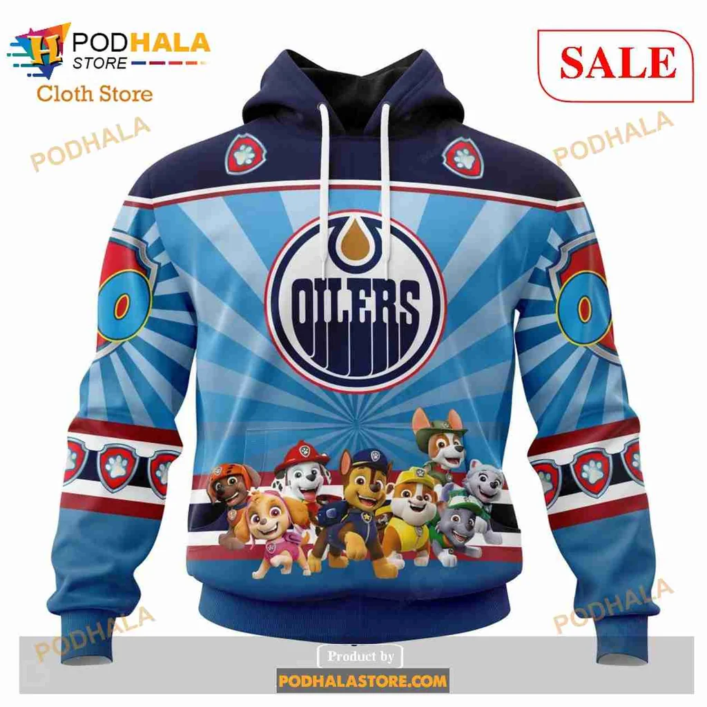 Cute Edmonton Oilers Paw Patrol 3d Hoodie With Cartoon Characters