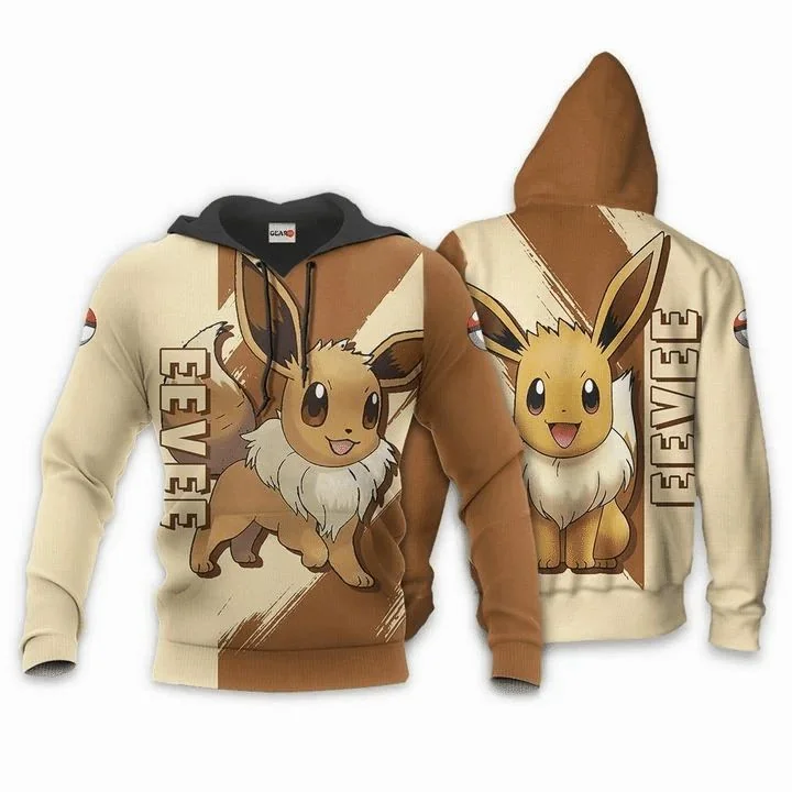 Cute Eevee Cartoon 3d Hoodie Featuring Cheerful Expressions On Front And Back