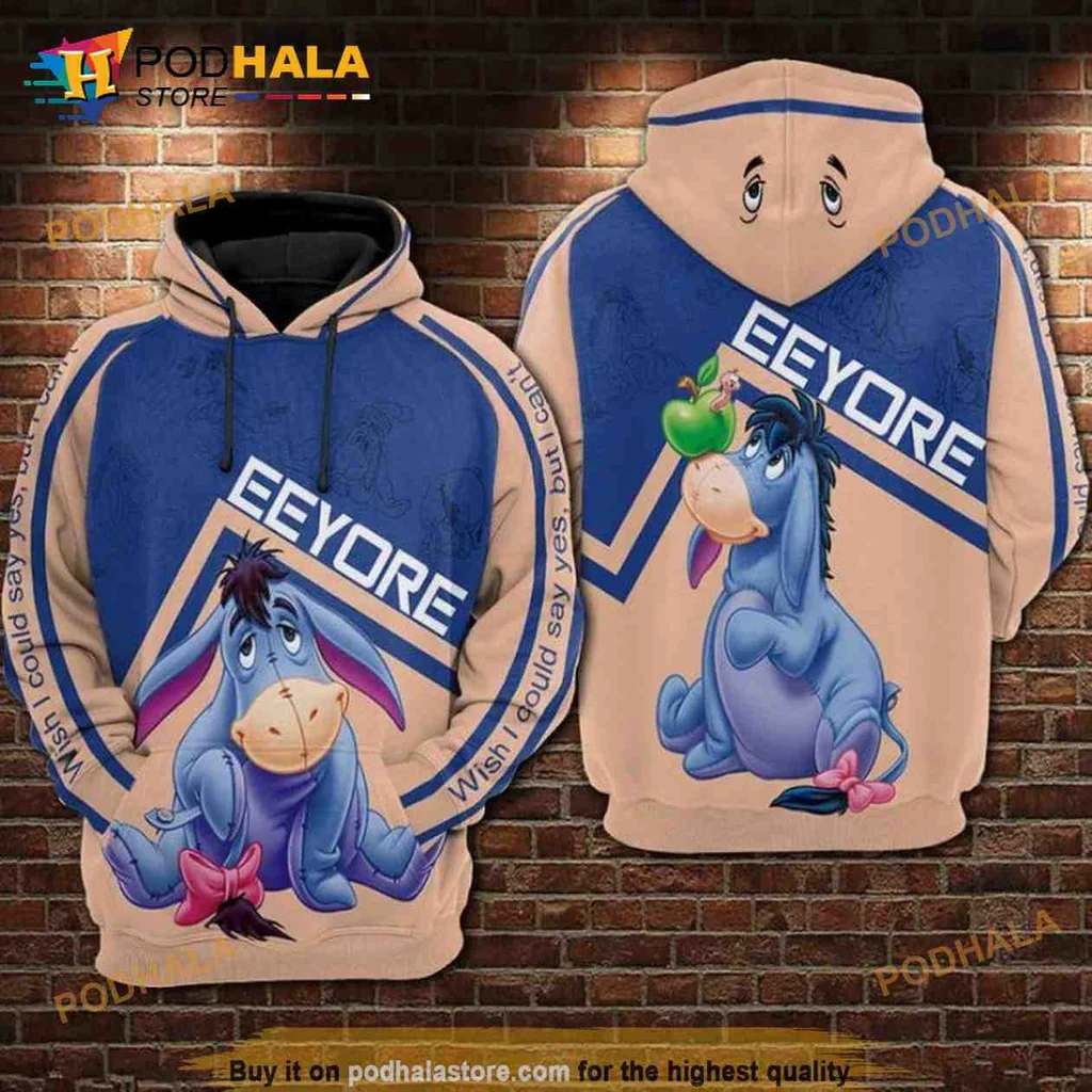 Cute Eeyore All Over Print 3d Hoodie Featuring Whimsical Cartoon Design
