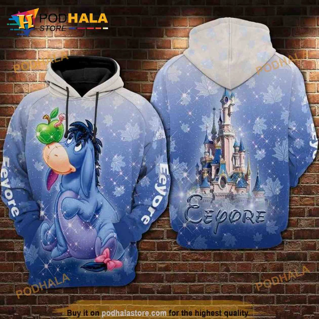 Cute Eeyore Apple 3d Hoodie Featuring Whimsical Disney Castle Design