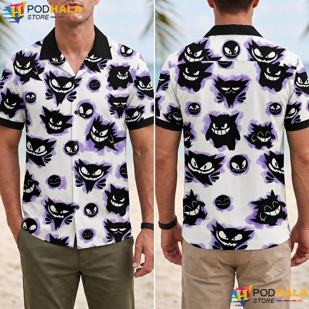 Cute Gengar Ghost Aloha Shirt Kawaii Pattern Anime Summer Apparel Cute Gengar Ghost Aloha Shirt Kawaii Pattern Anime Summer Apparel