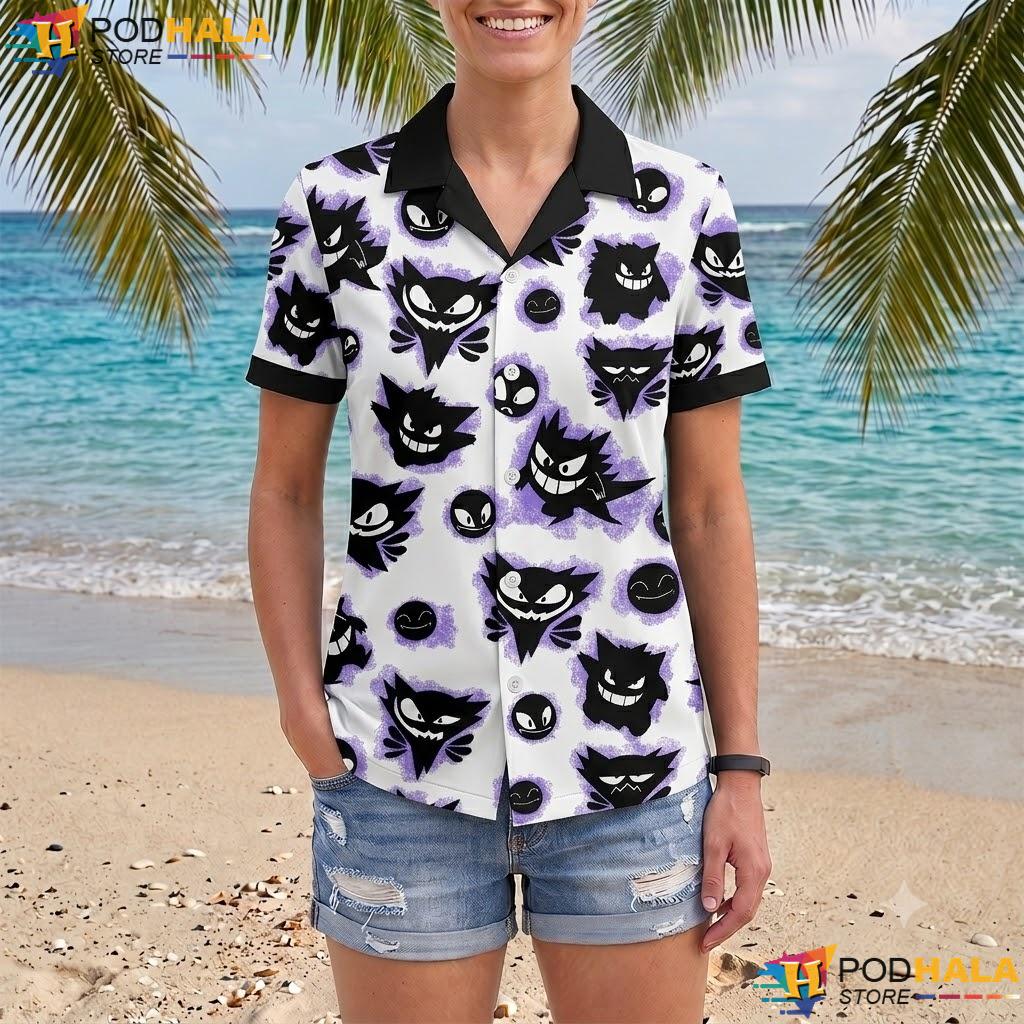 Cute Gengar Ghost Tropical Shirt Kawaii Pattern Anime Summer Apparel Cute Gengar Ghost Tropical Shirt Kawaii Pattern Anime Summer Apparel