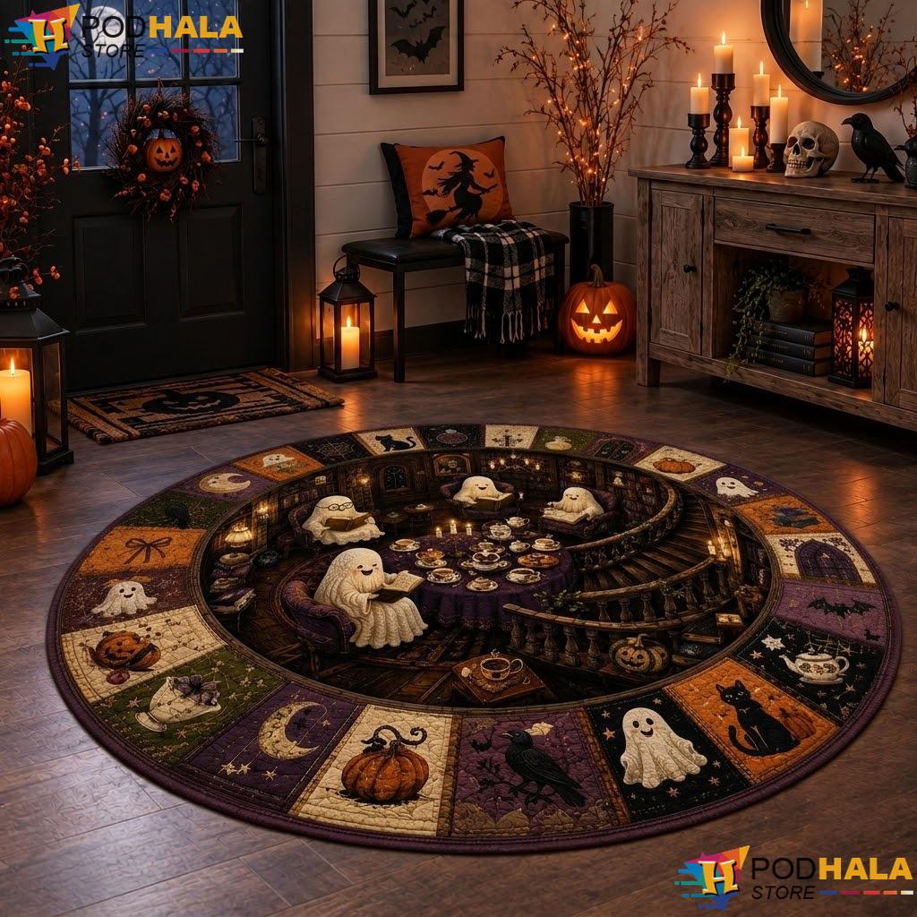 Cute Ghost Illusion Halloween Round Area Rug 3D Spooky Living Room Decor