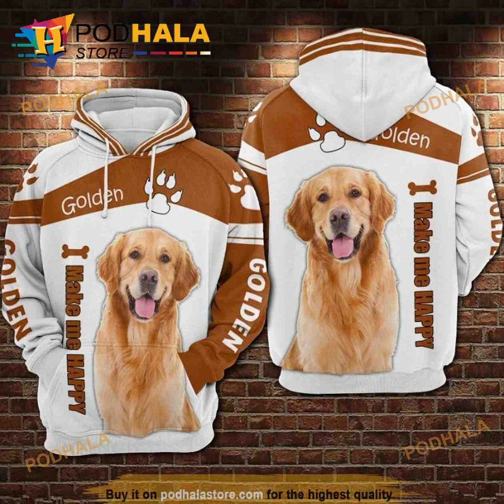 Cute Golden Retriever 3d Hoodie I Make Me Happy Design