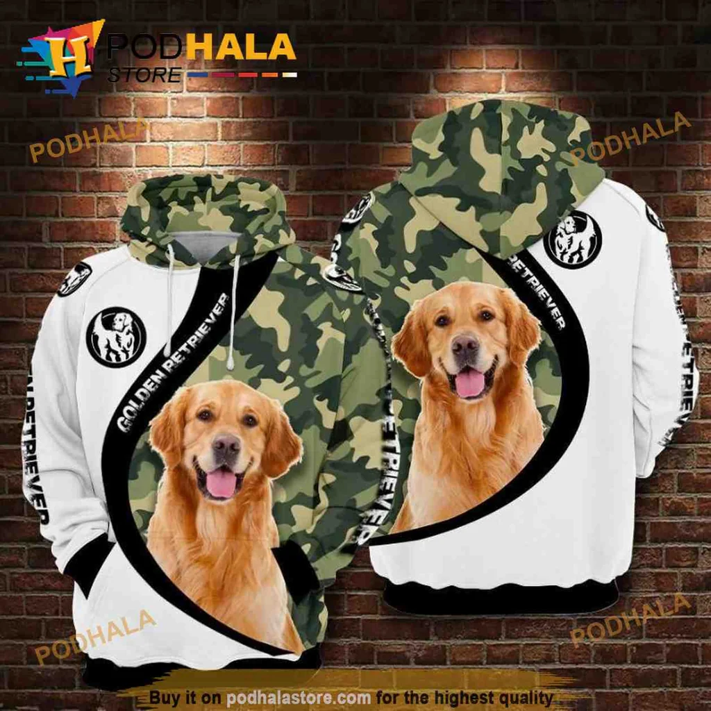 Cute Golden Retriever 3d Hoodie With Earthy Tones And Abstract Shapes