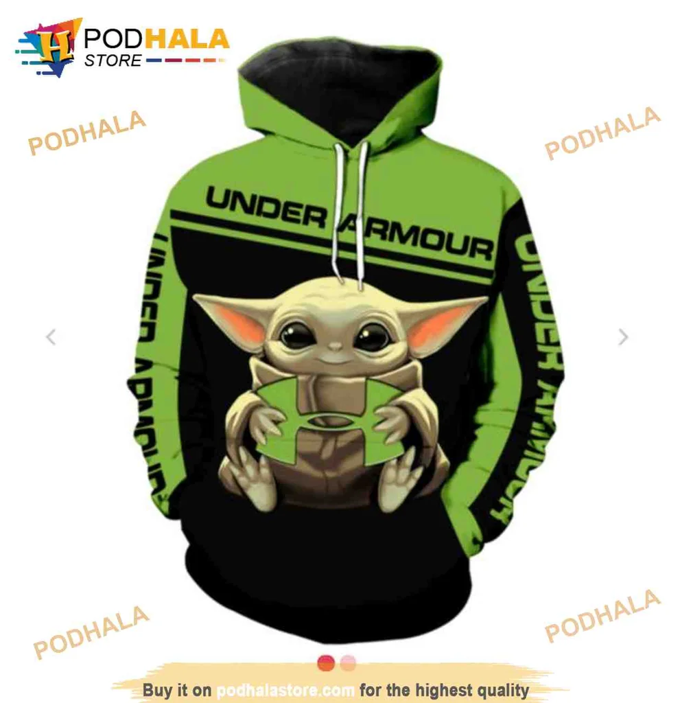 Cute Green Creature 3d Hoodie With Under Armour Graphic Design