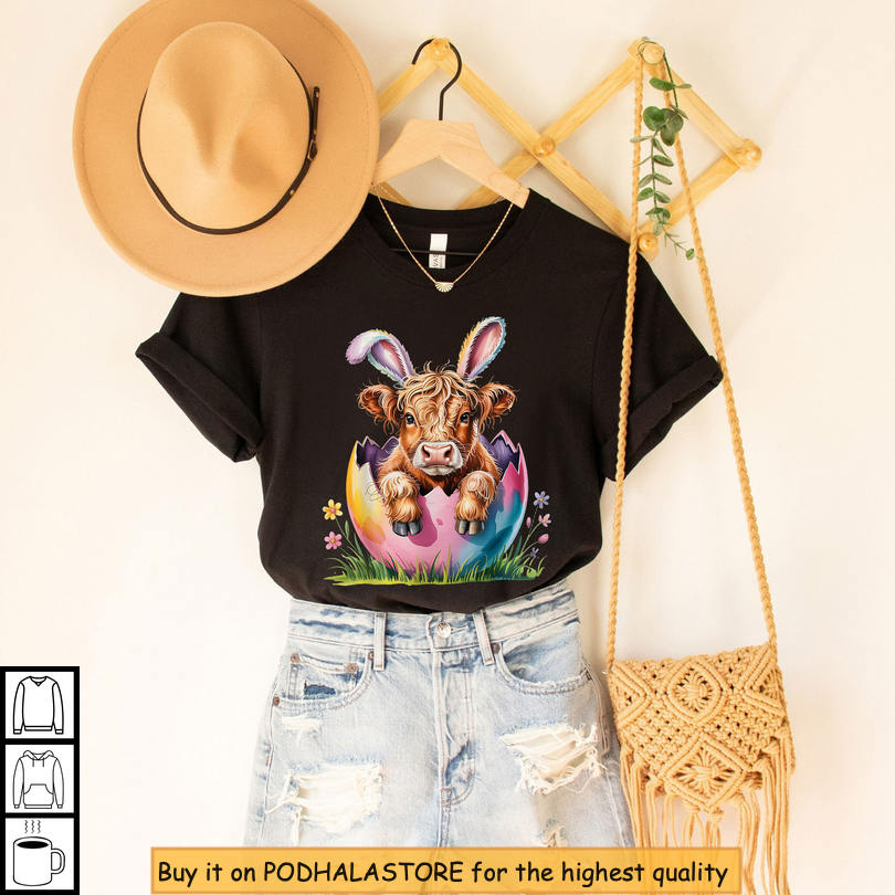 Cute Highland Cow Bunny Outfit Easter Shirts For Women Spring Farm Lover