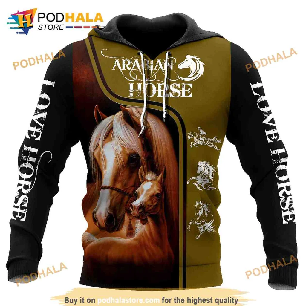 Cute Horse Love 3d Hoodie Featuring Adult And Foal In Vibrant Colors