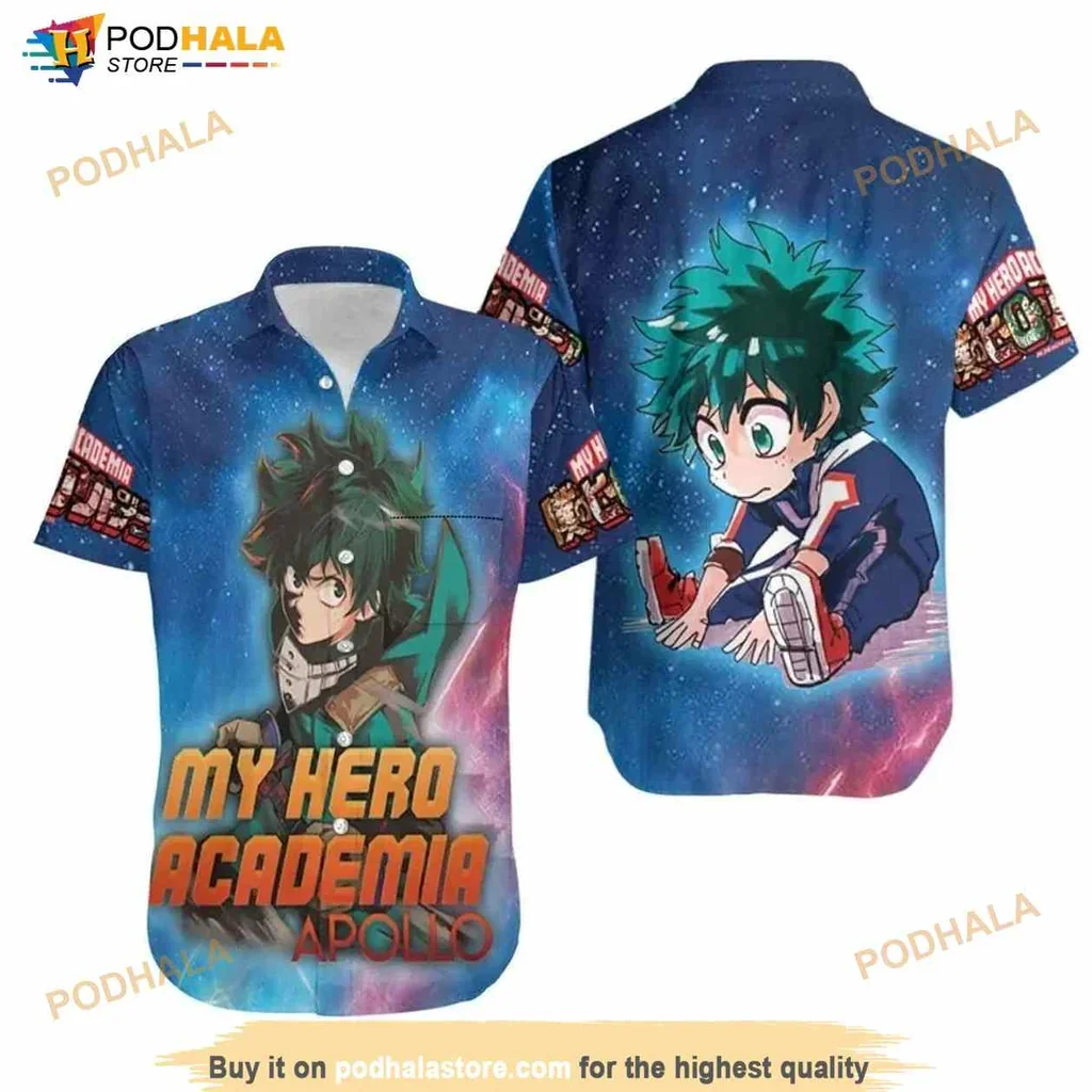 Cute Izuku Midoriya Hawaiian Shirt With Galaxy Design