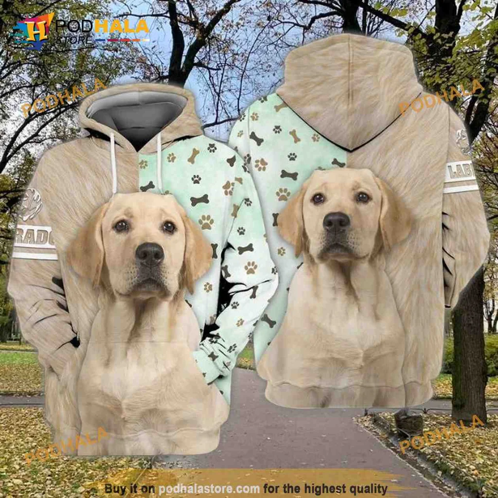 Cute Labrador Retriever 3d Hoodie With Playful Paw Prints Design