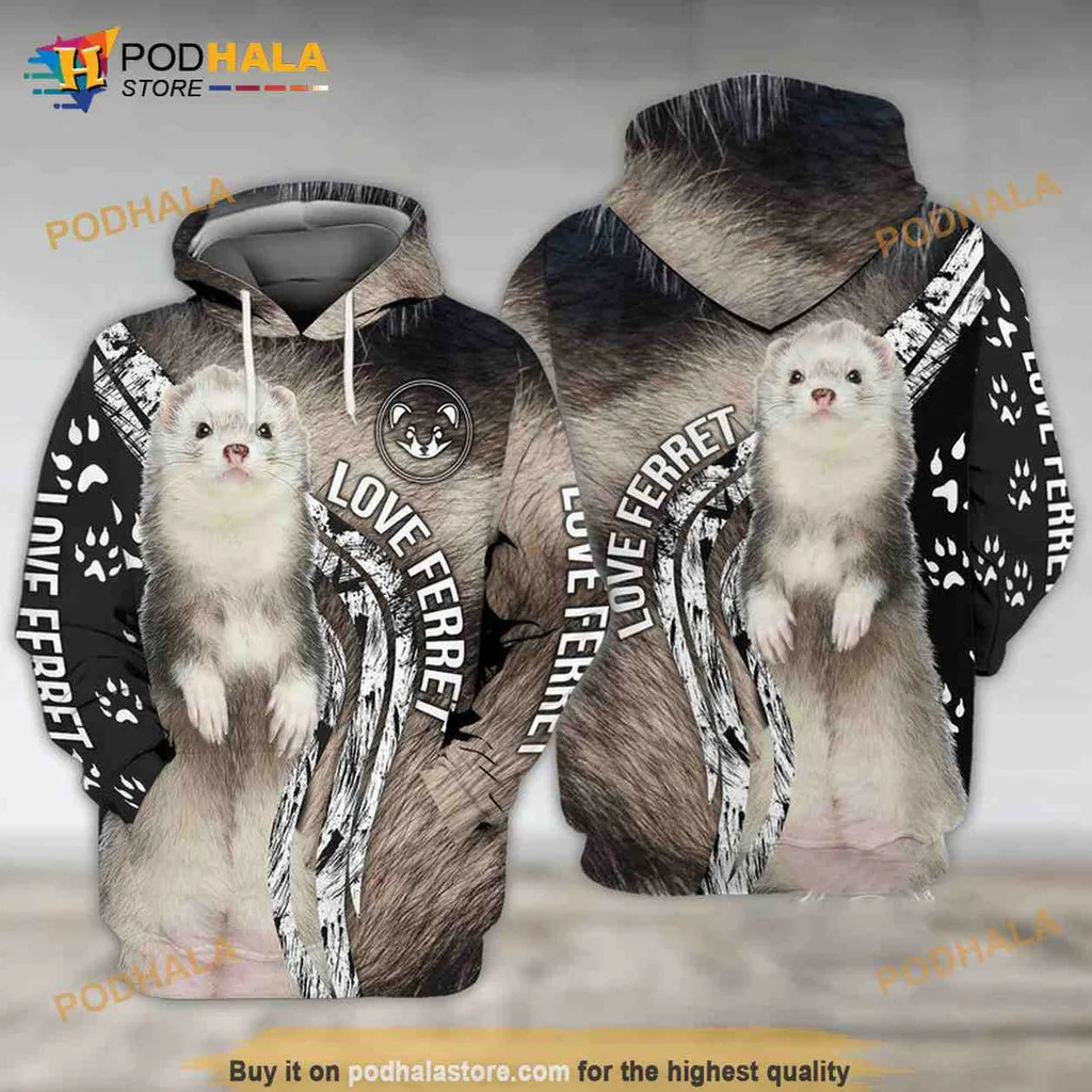 Cute Love Ferret 3d Hoodie Sweatshirt With Realistic Design And Bold Graphics
