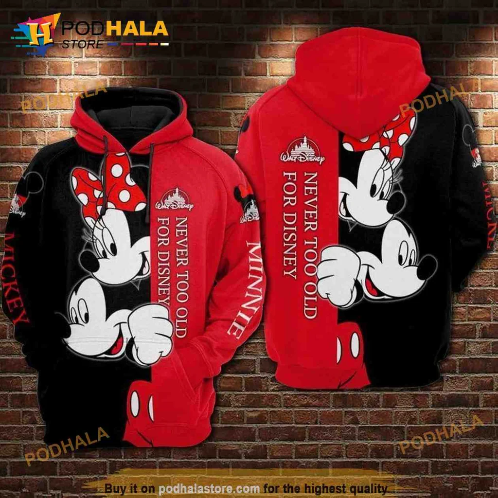 Cute Mickey And Minnie Mouse 3d Hoodie, Never Too Old For Disney Design