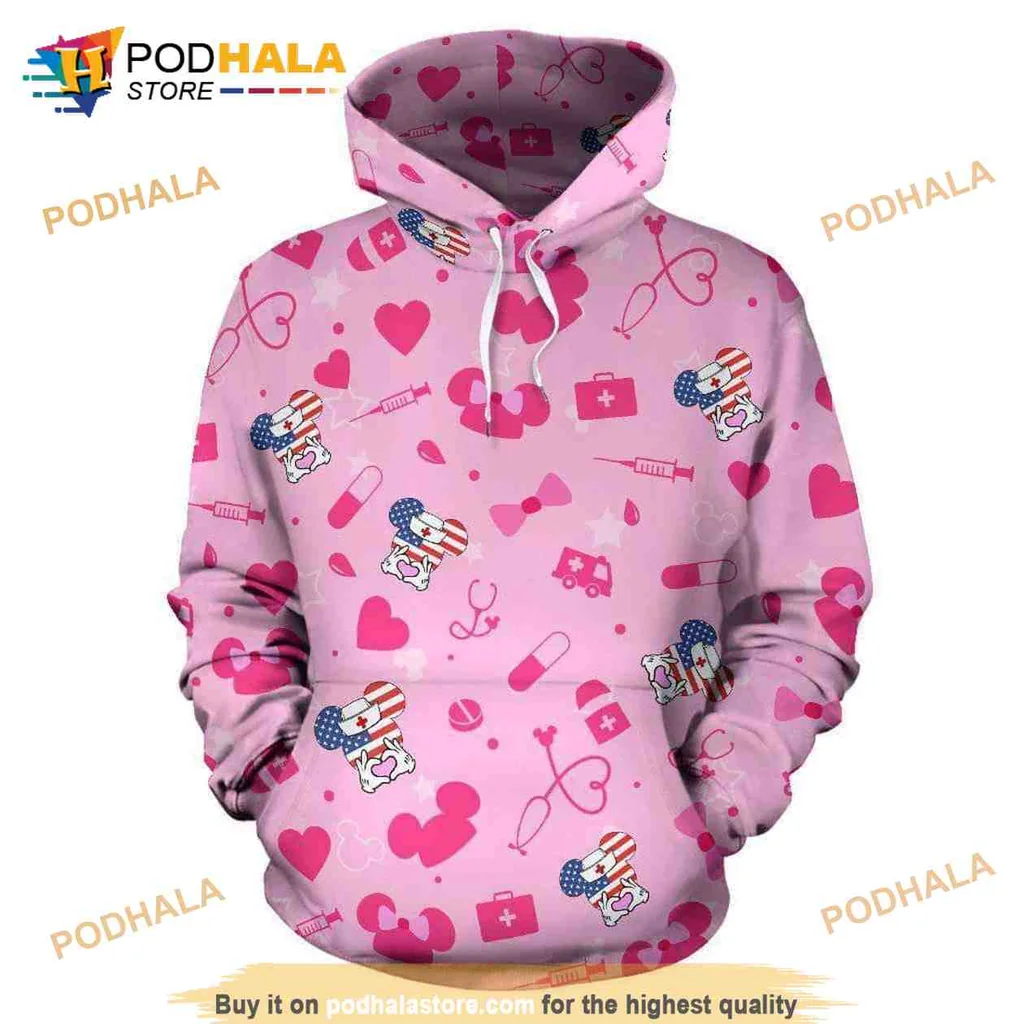 Cute Mickey Minnie Nurse 3d Hoodie With Playful Medical Design