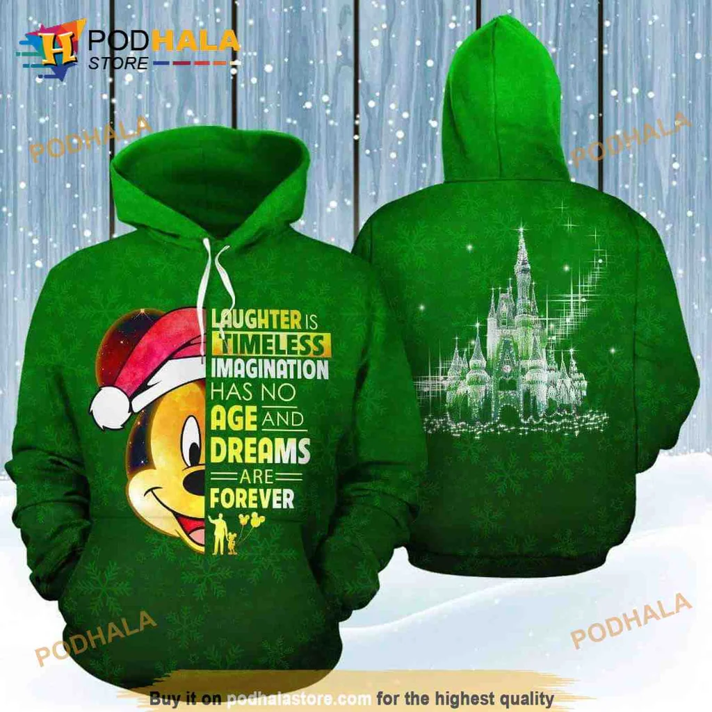 Cute Mickey Mouse Christmas 3d Hoodie With Santa Hat And Inspirational Quote