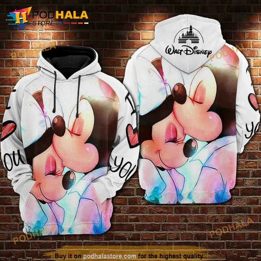 Cute Mickey Mouse Romantic 3d Hoodie Featuring Colorful Design And Affectionate Embrace