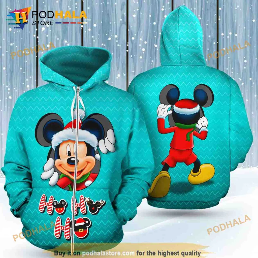 Cute Mickey Mouse Santa 3d Hoodie With Ho Ho Ho Design