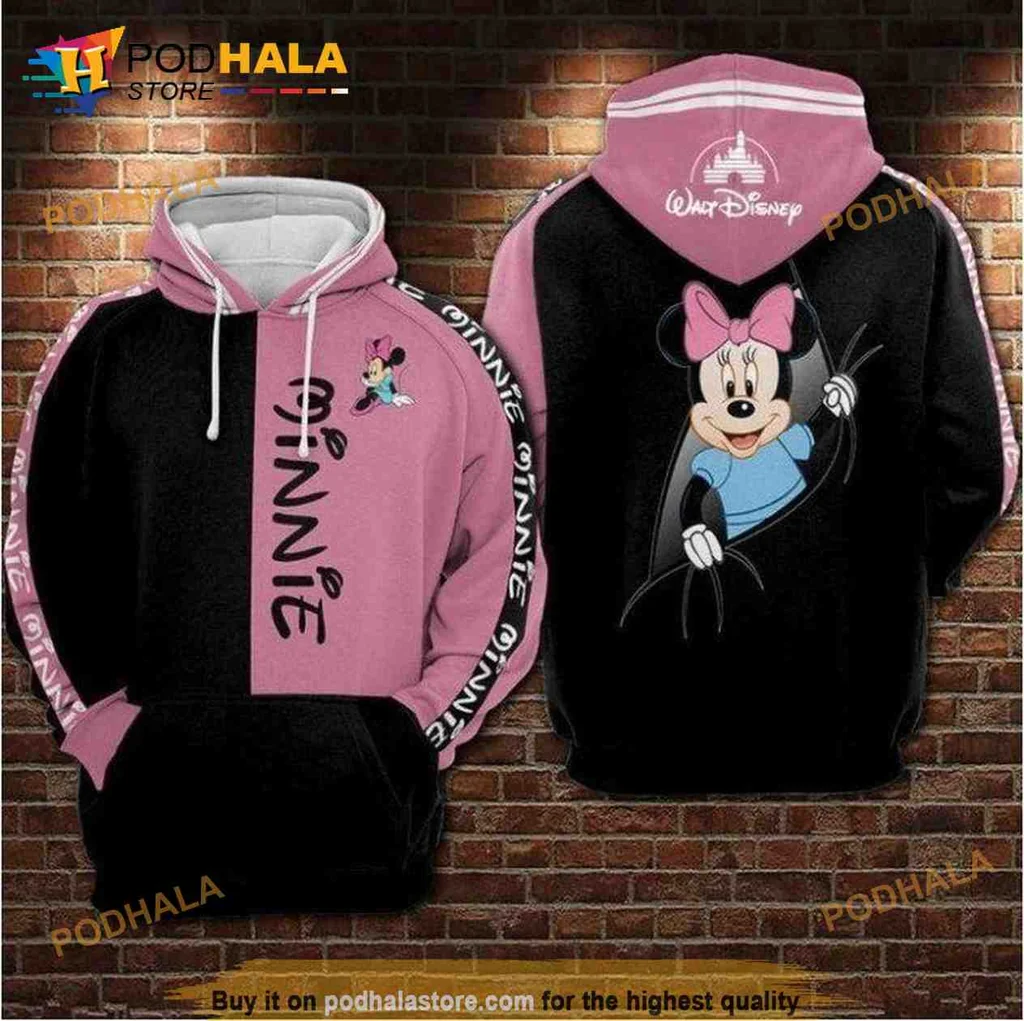 Cute Minnie Mouse 3d Hoodie With Playful Pose And Pink Bow Design