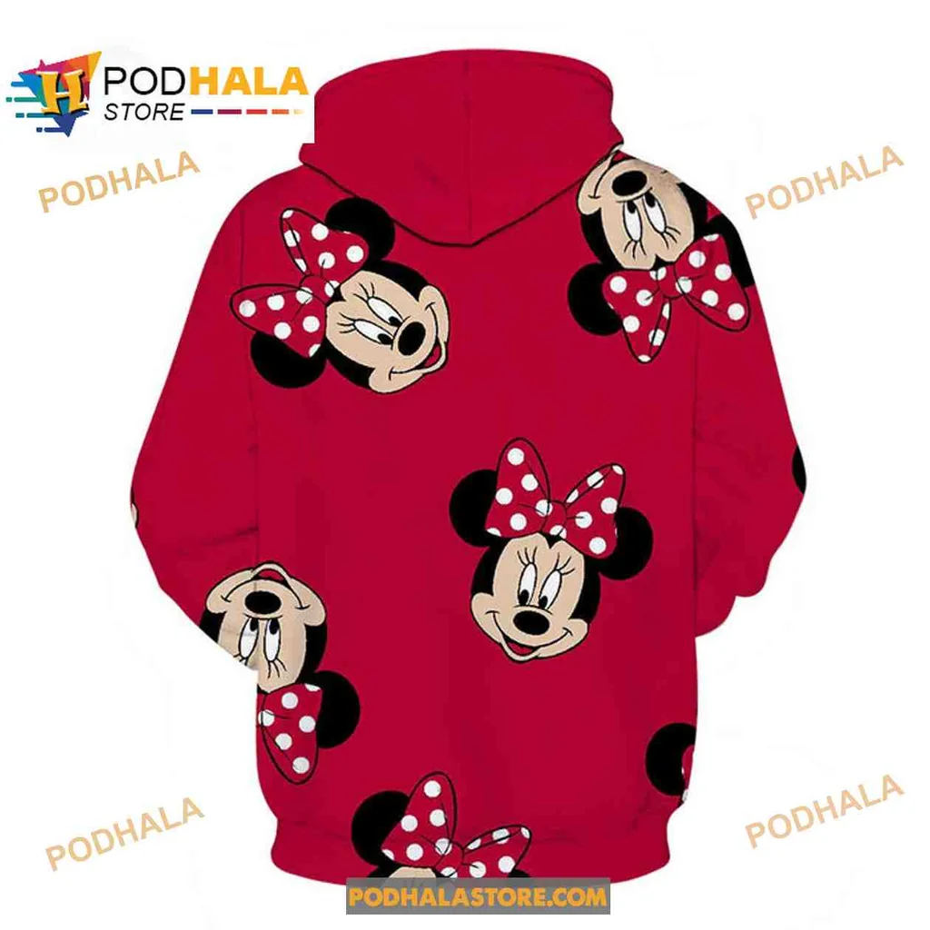 Cute Minnie Mouse Cartoon 3d Hoodie With Playful Faces And Polka Dots