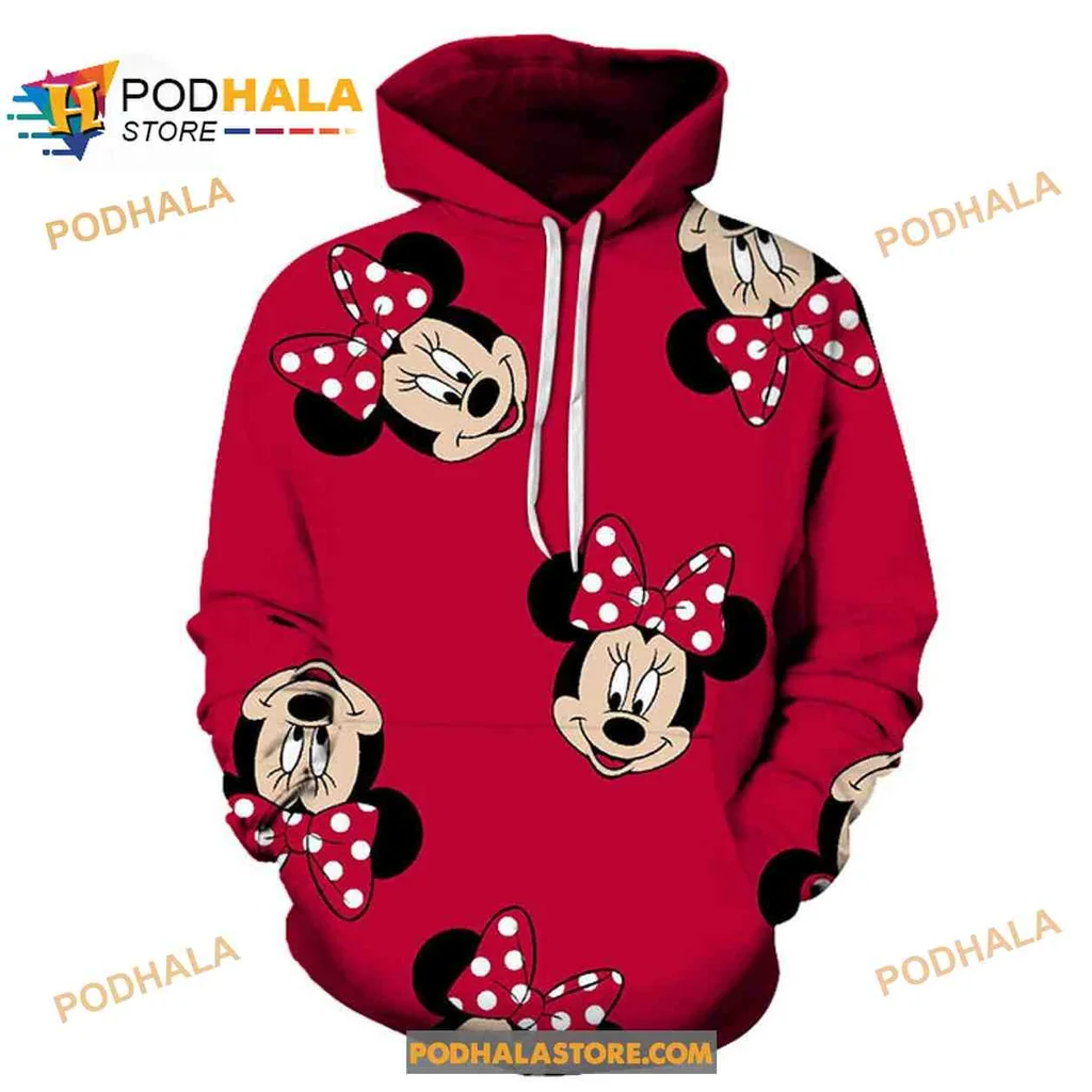 Cute Minnie Mouse Cartoon All Over Print Hoodie With Playful Faces And Polka Dots Cute Minnie Mouse Cartoon All Over Print Hoodie With Playful Faces And Polka Dots