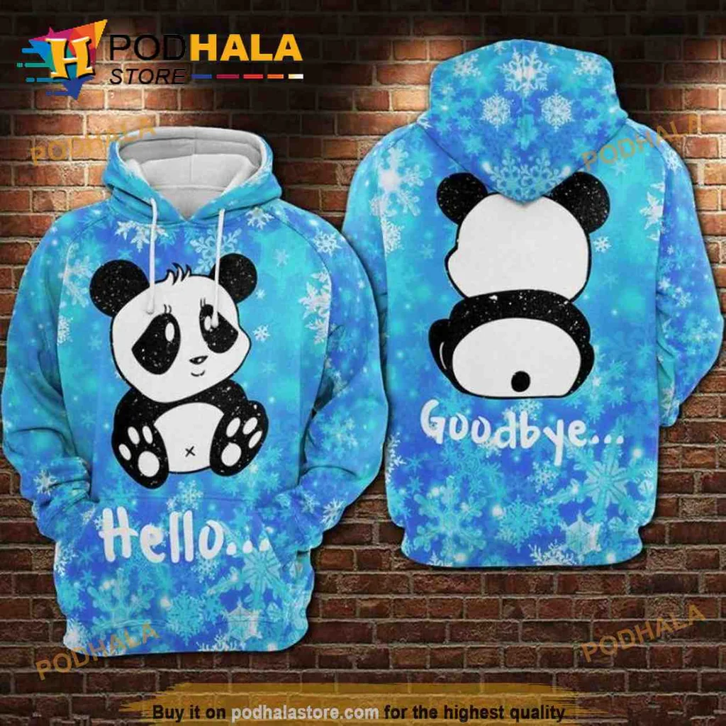 Cute Panda Christmas 3d Hoodie With Hello Goodbye Design