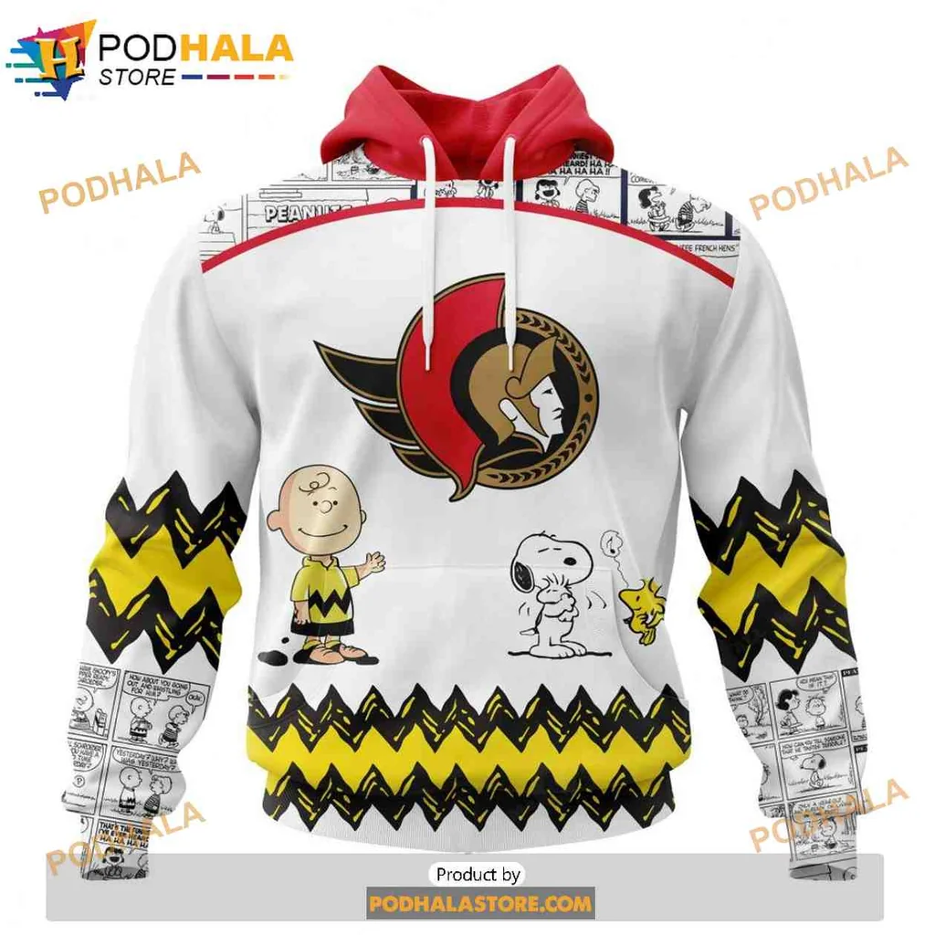 Cute Peanuts Ottawa Senators 3d Hoodie Featuring Charlie Brown And Snoopy Design