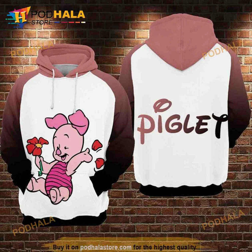 Cute Piglet Flower 3d Hoodie Featuring Playful Cartoon Design