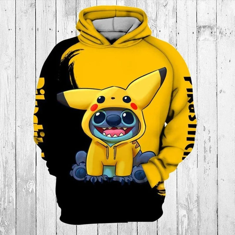 Cute Pikachu Stitch 3d Hoodie Featuring Playful Character Design