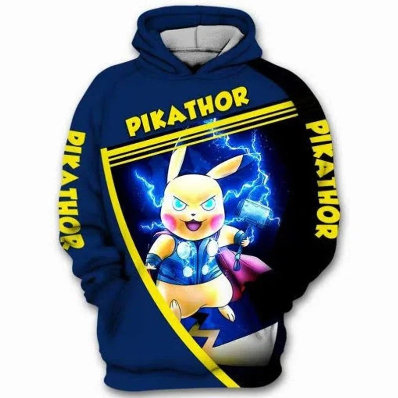 Cute Pikathor Superhero 3d Hoodie With Lightning Hammer Design