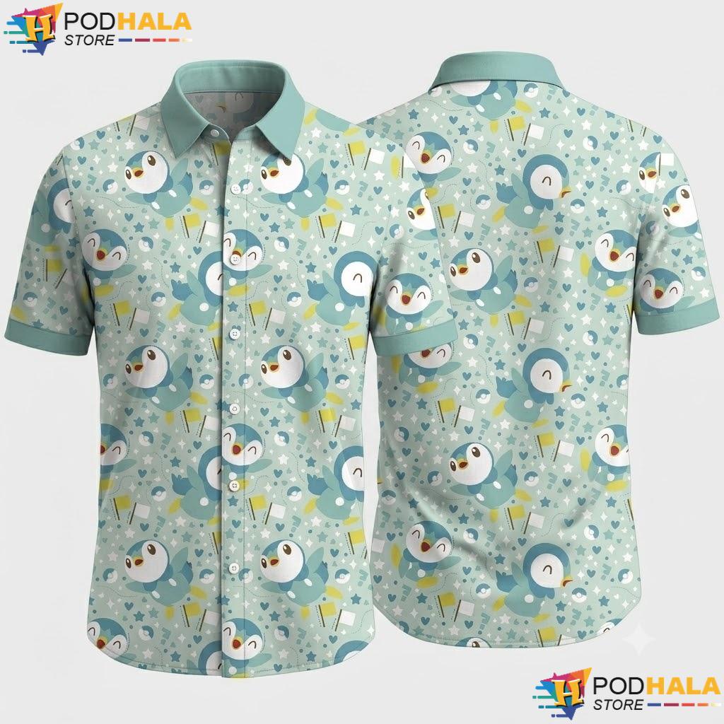 Cute Piplup Penguin Button Up Shirt Kawaii Vintage Summer Anime Top