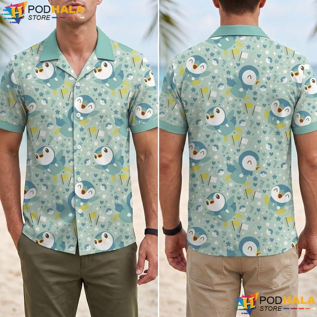 Cute Piplup Penguin Button Up T-Shirt Kawaii Vintage Summer Anime Top Cute Piplup Penguin Button Up T-Shirt Kawaii Vintage Summer Anime Top