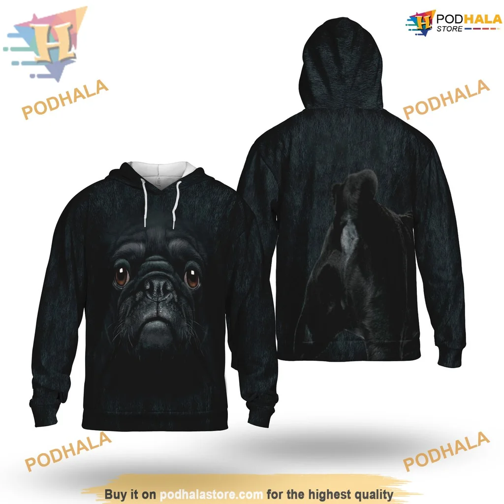 Cute Pug Dog Face 3d Hoodie With Realistic Whimsical Design