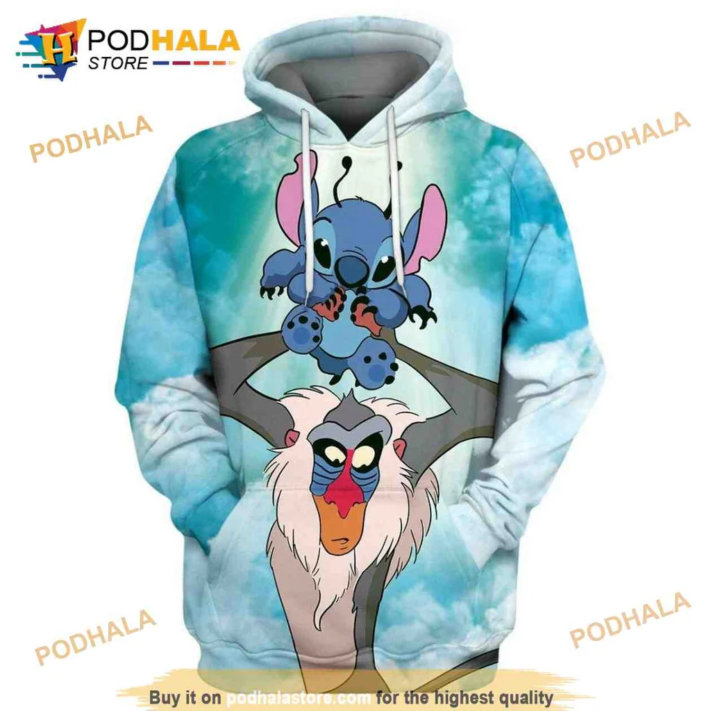 Cute Rafiki And Stitch 3d Hoodie Featuring Playful Cartoon Design