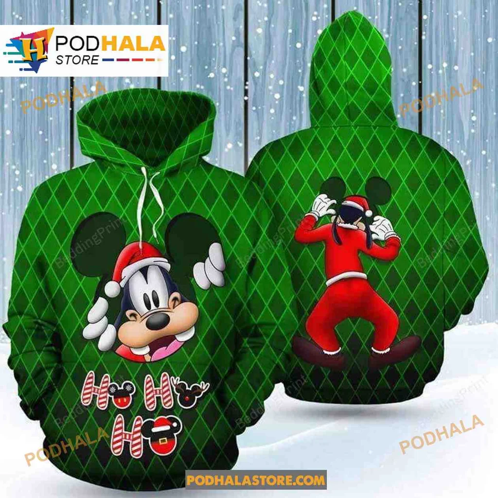 Cute Santa Dog 3d Hoodie With Festive Green Background And Candy Canes