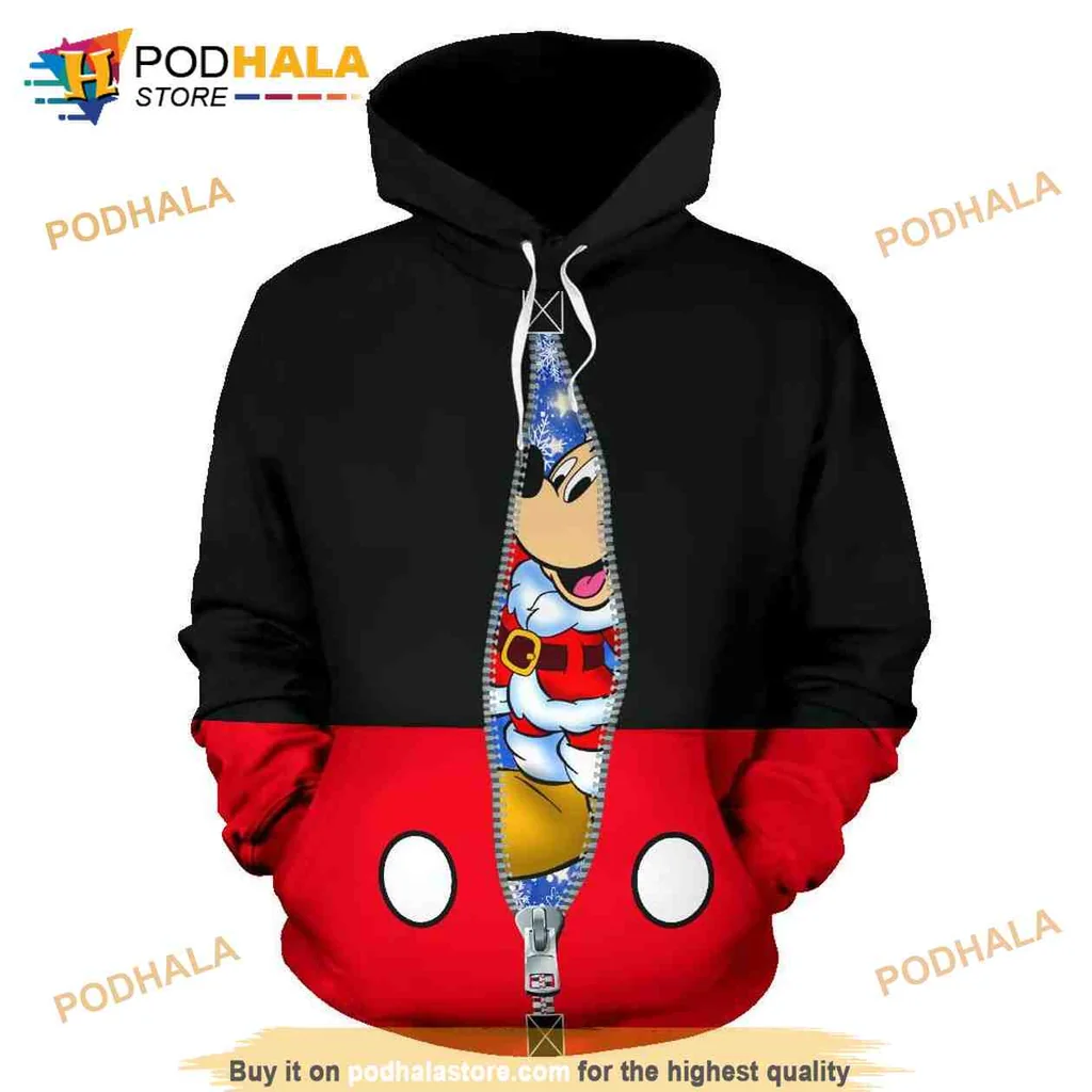 Cute Santa Mickey Mouse 3d Hoodie With Joyful Gift Design