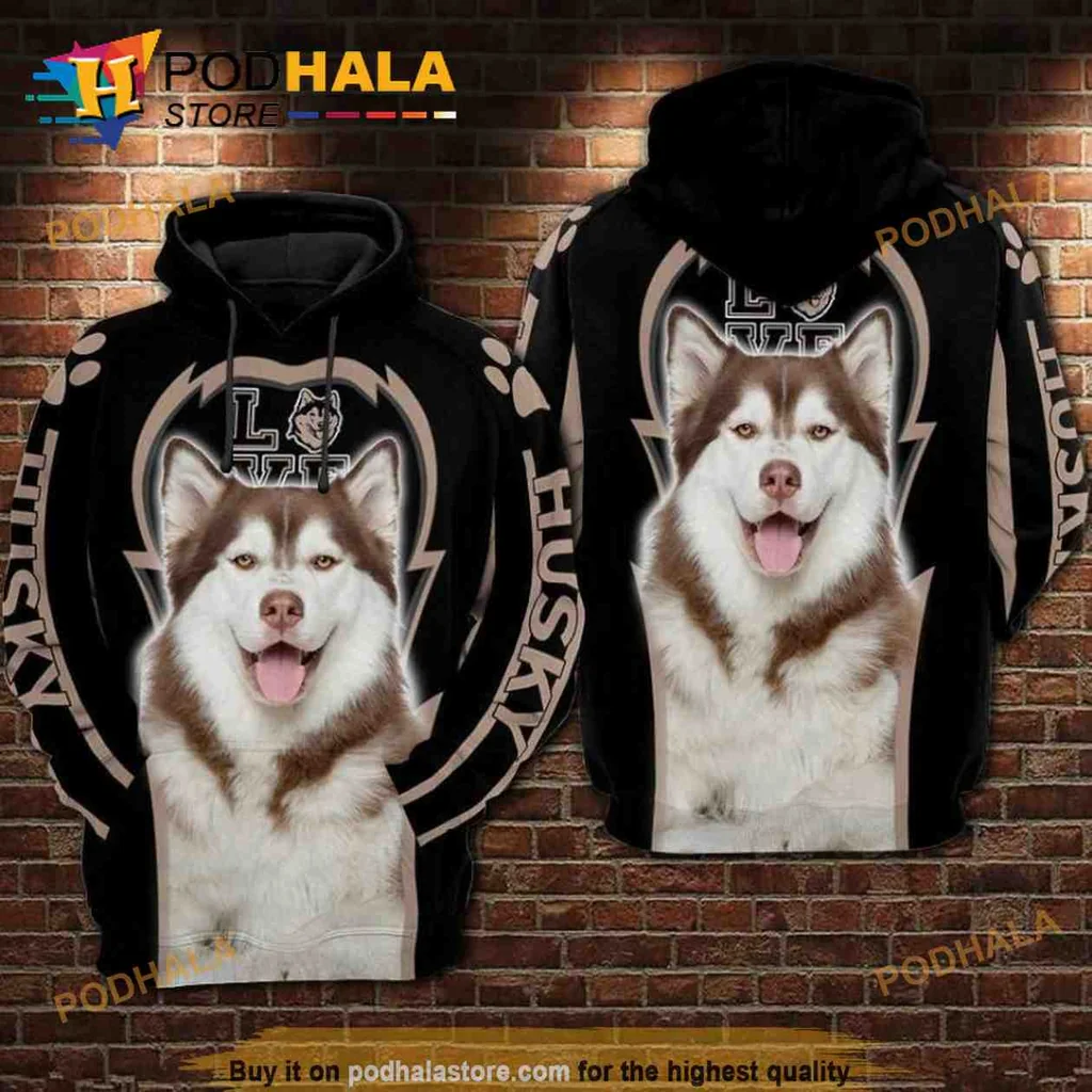 Cute Smiling Husky 3d Hoodie With Paw Prints And Lightning Motifs