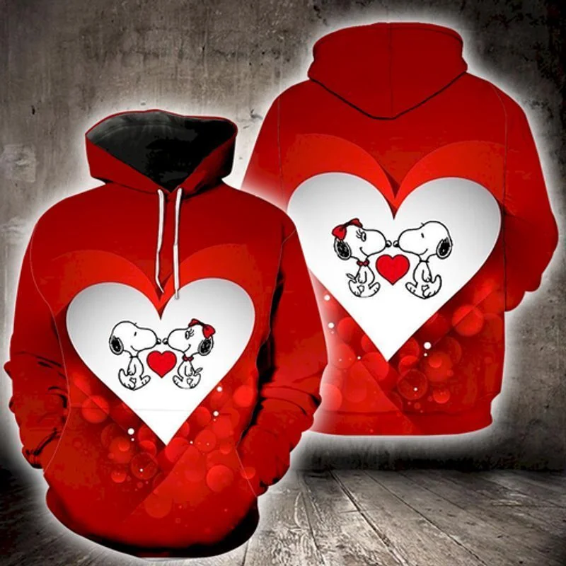 Cute Snoopy Love Heart 3d Hoodie Featuring Adorable Cartoon Design