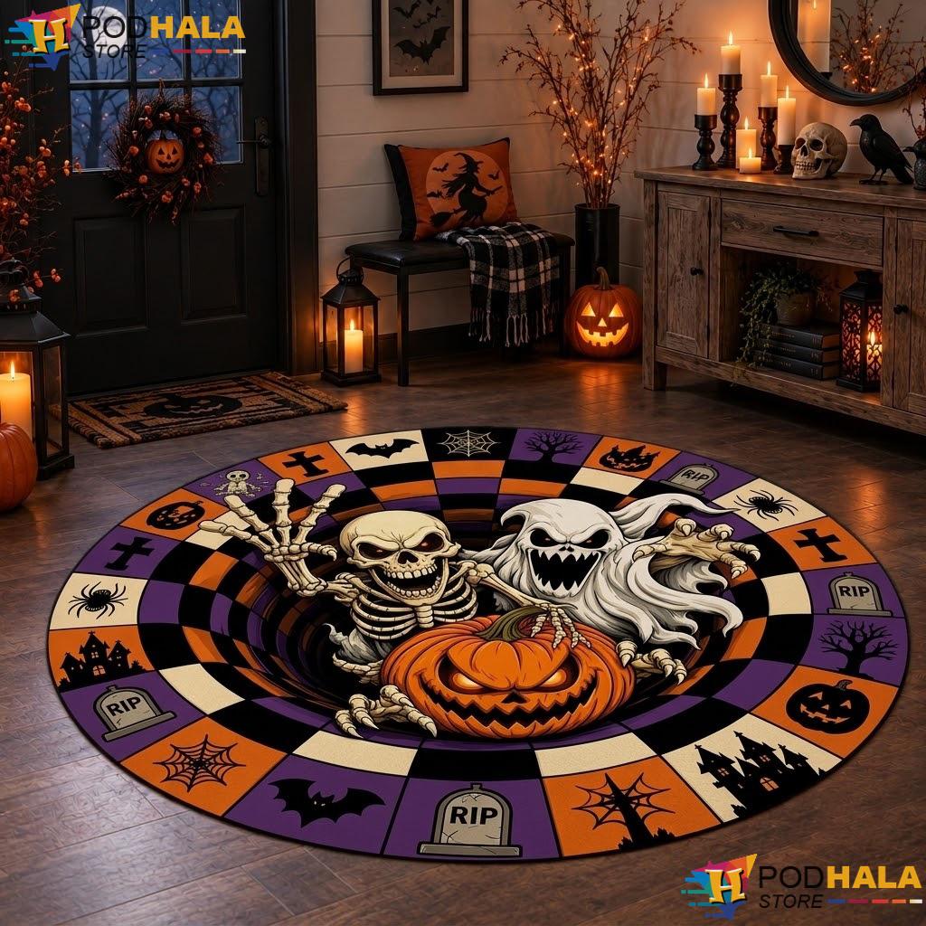 Cute Spooky Ghost Halloween Round Area Rug Cozy Fall Gothic Room Accent - View 1 Cute Spooky Ghost Halloween Round Area Rug Cozy Fall Gothic Room Accent - View 1