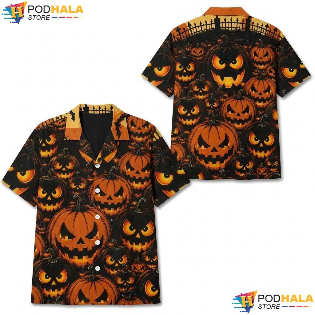 Cute Spooky Pumpkin Halloween Hawaiian Shirt Jack O Lantern Party Apparel
