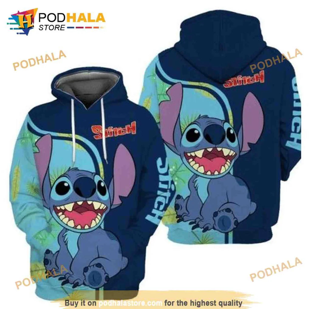 Cute Stitch 3d Hoodie With Tropical Design