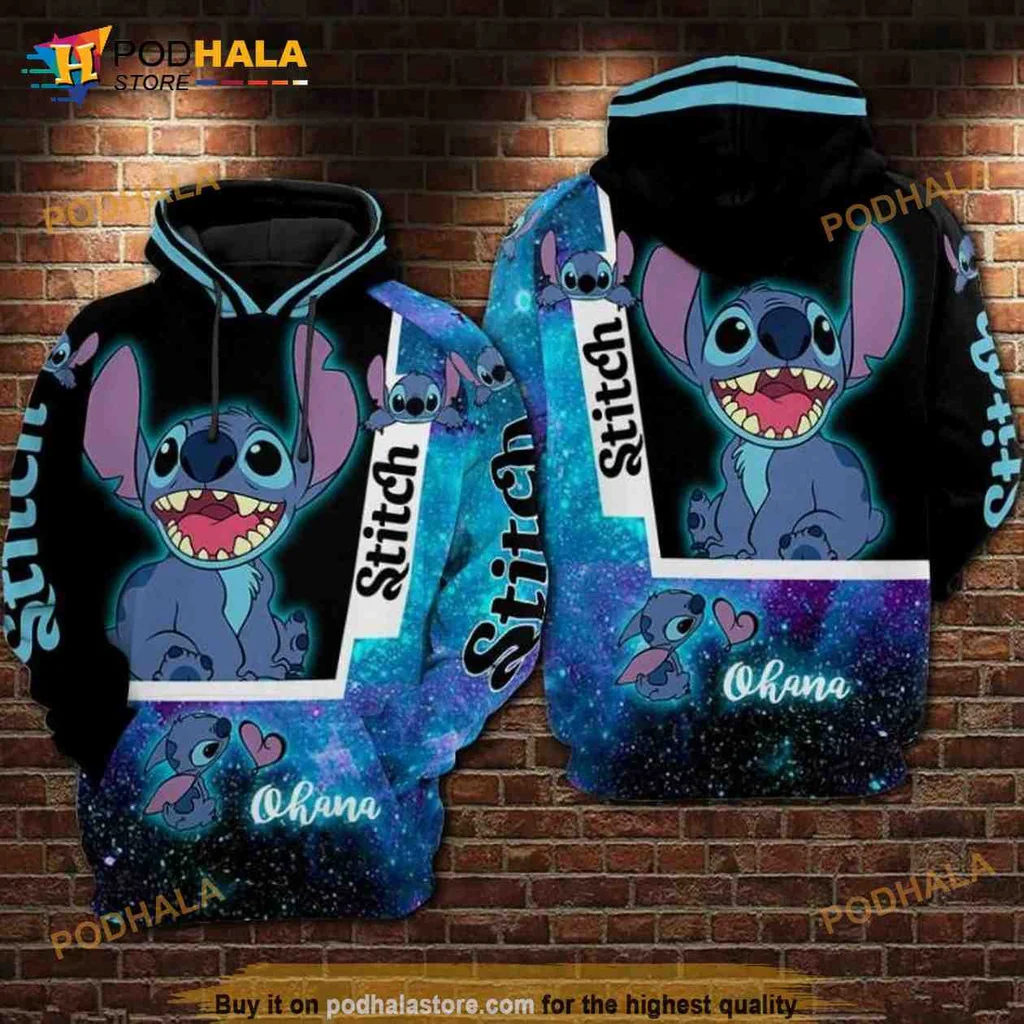 Cute Stitch Ohana 3d Hoodie Featuring Vibrant Galaxy Design