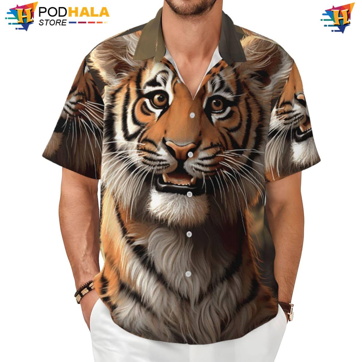 Cute Tiger Hawaiian Shirt Mens Graphic Weekend Resort Luau Party Apparel Top