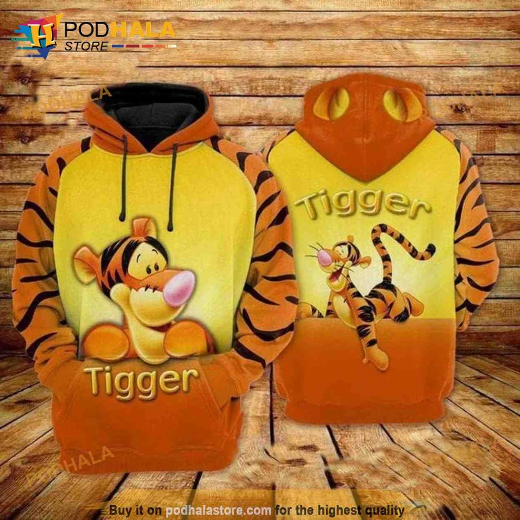 Cute Tigger 3d Hoodie With Vibrant Orange And Yellow Design